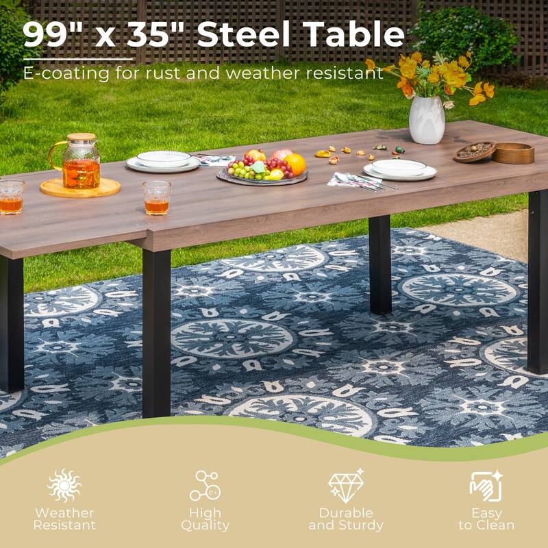 MAISON ARTS 7/9-Pieces Patio Dining Set with Metal Rectangle Expandable Table and Metal Stackable Chairs
