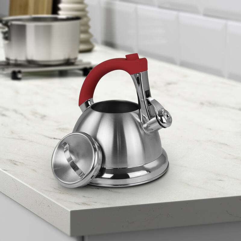 1.8 quart Stainless Steel Ergonomic Handle Wide Base Whistling Tea Kettle