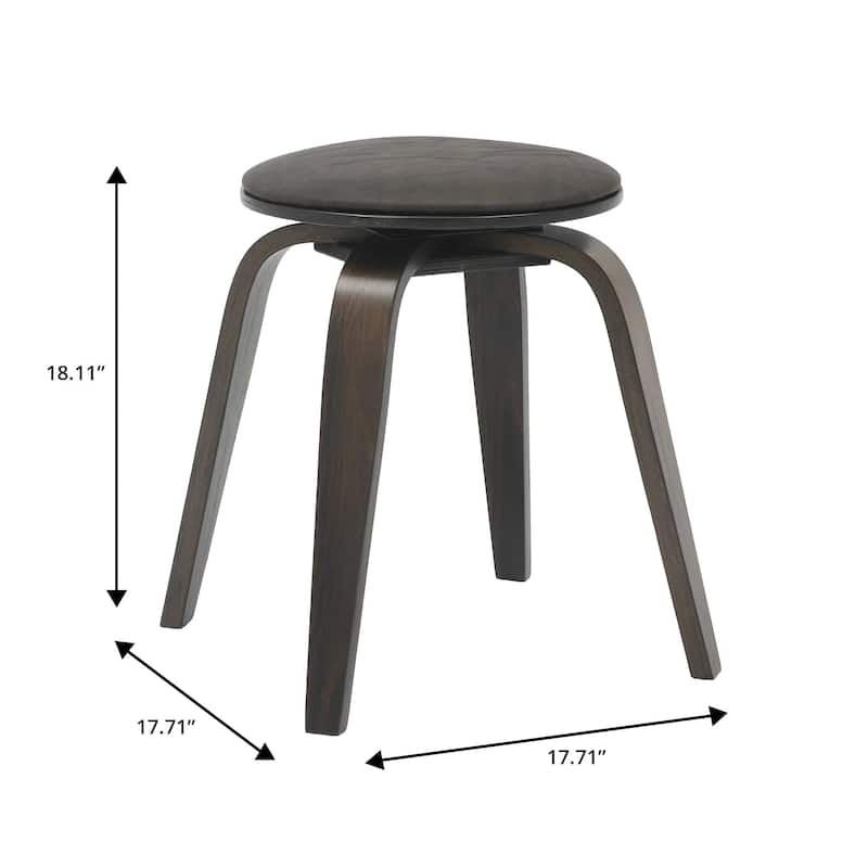 18 in. Leather Counter Stool Round Swivel Seat Poplar Wood Legs