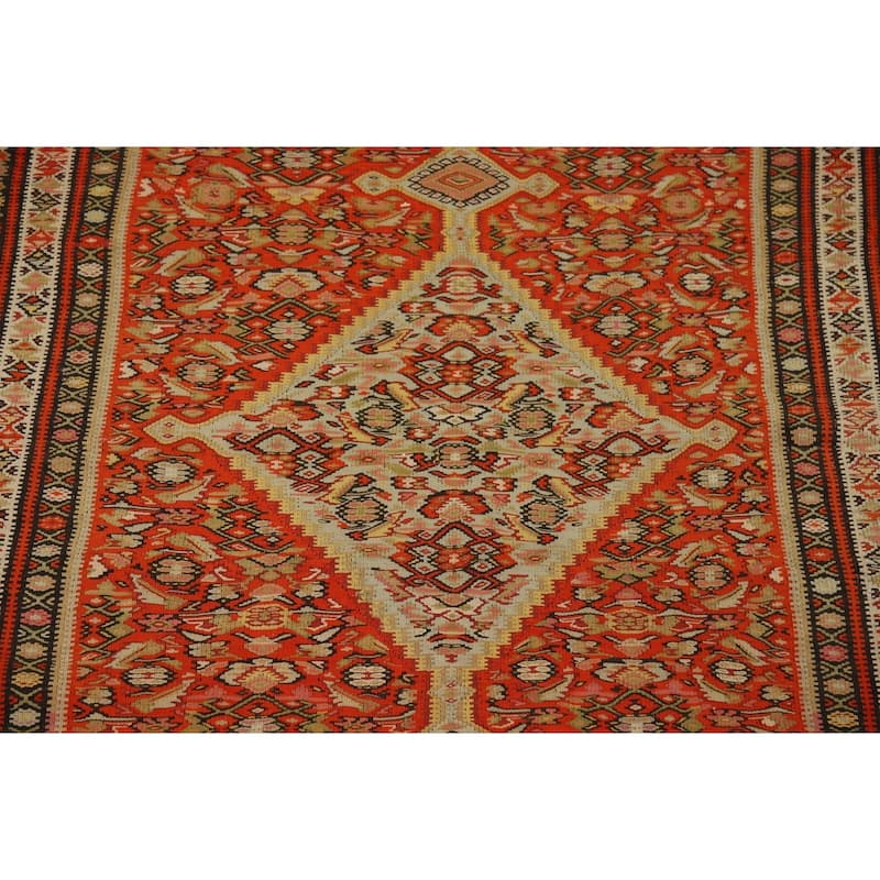 Vegetable Dye Kilim Senneh Antique Persian Rug Hand-Woven Wool Carpet - 4'2" x 6'10"