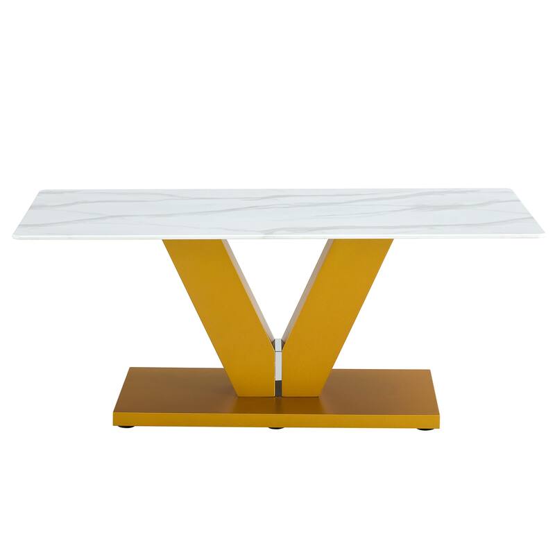 A modern minimalist style coffee table. Transparent tempered glass tabletop with wooden MDF columns