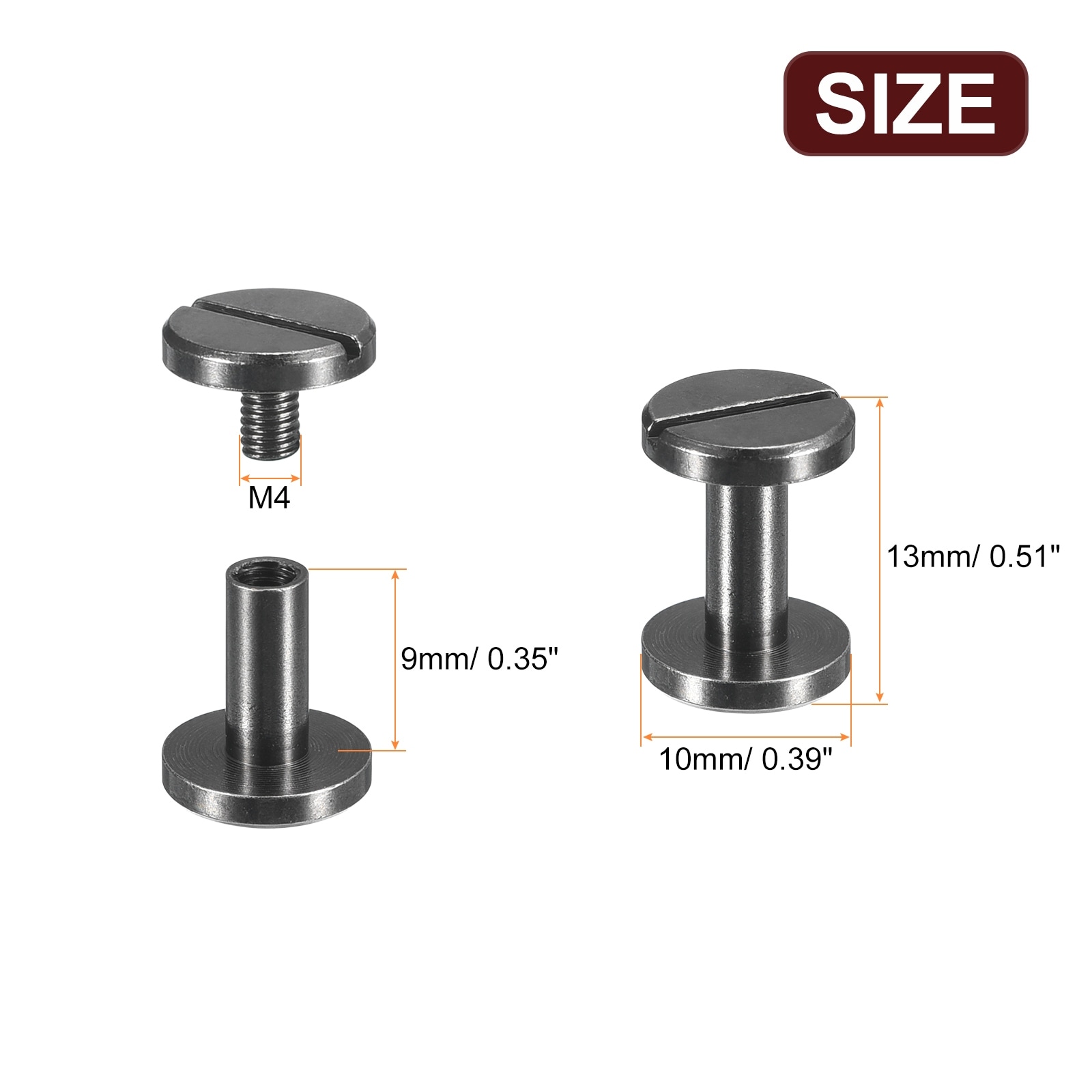 Brass Chicago Screws, Flat Head Screw Back Binding Post Nail Stud Rivets for Leather Craft Belt Strap