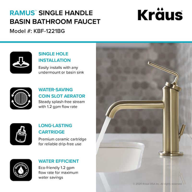 Kraus Ramus 1.2 GPM Single Hole Bathroom Faucet with Pop-Up Drain