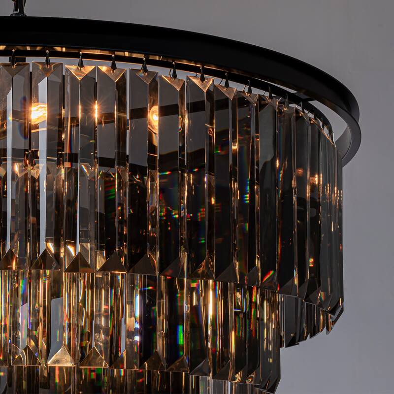 8-Lights Mid-Century Modern 4-Tier Round Fringe Crystal Chandelier - W31.5"