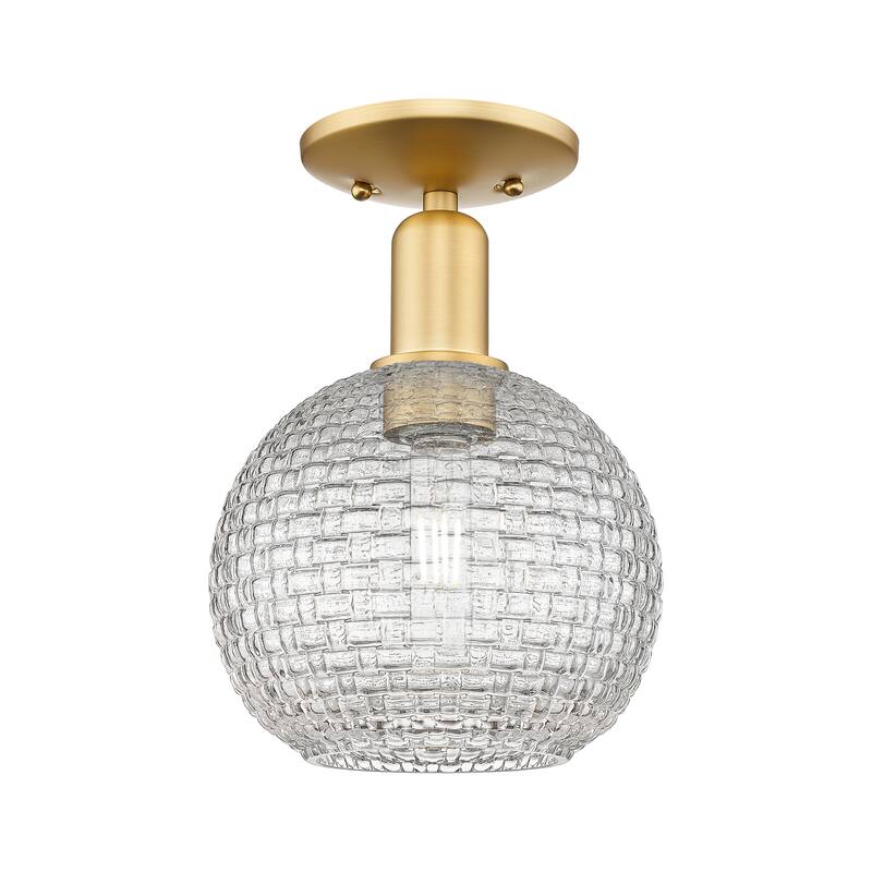 Innovations Lighting Endless Possibilities Arcadia - Athens - 1 Light 8" Basketweave Semi-Flush Mount - Satin Gold