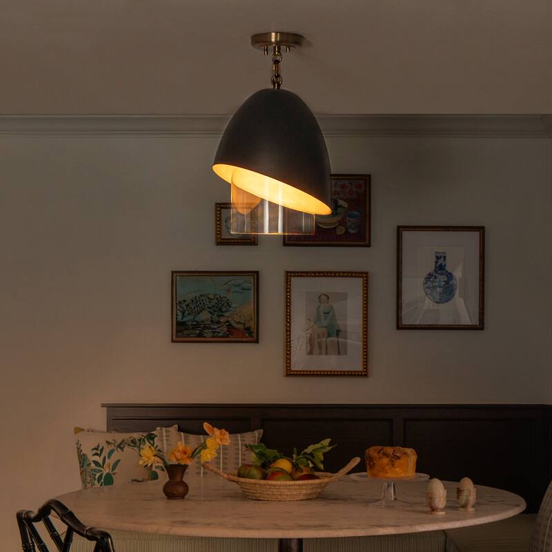 Brushed Gold & Black Egg-Shaped Pendant Light with Clear Glass Shade - Dia.11.81-in