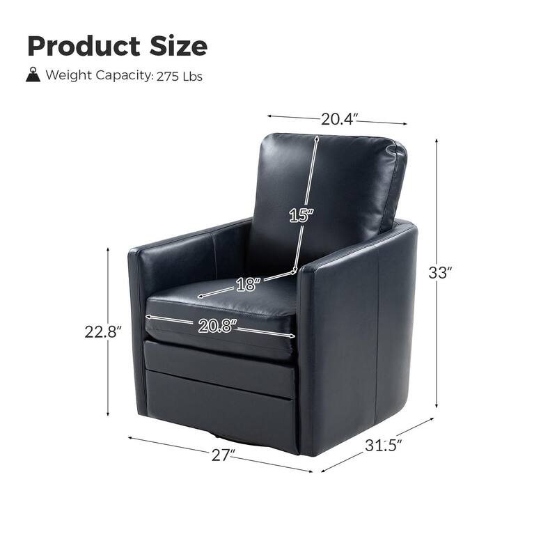 Terrance Transitional Swivel Faux Leather Barrel Accent Chair with Metal Base