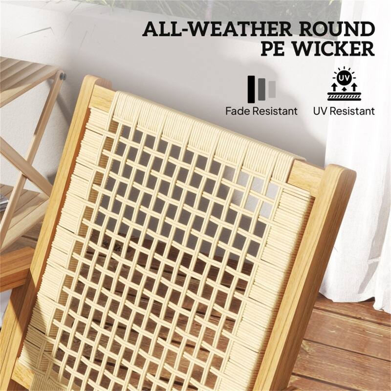 Khaki Acacia Wood PE Wicker Rocking Chairs Set of 2 with Foot Pads - 24" W x 33.5" D x 35.4" H
