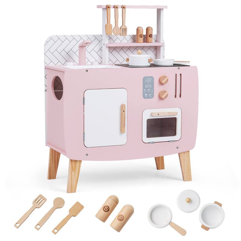 Gymax Play Kitchen w/Stoves Sink Faucet Oven Storage Cabinet Shelves