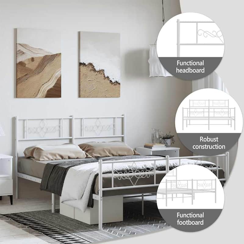 vidaXL 12 Inches White Queen Metal Bed Frame No Mattress - 81.5" x 61.4" x 35.4"