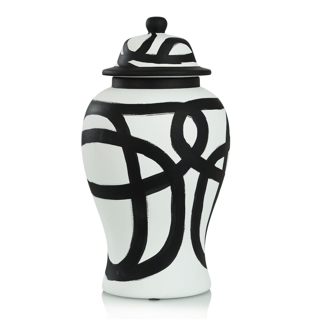 Ginger Jar- Small - Black And White Finish On Ceramic