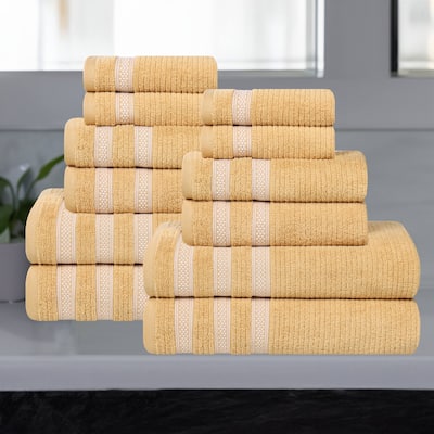 Superior Brea Zero Twist Cotton Ribbed Modern 12 Piece Bathroom Towel Set