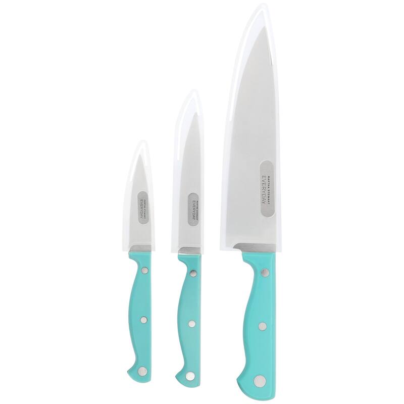 Martha Stewart Everyday Keswick 3 Piece Cutlery and Sheath Set in Teal