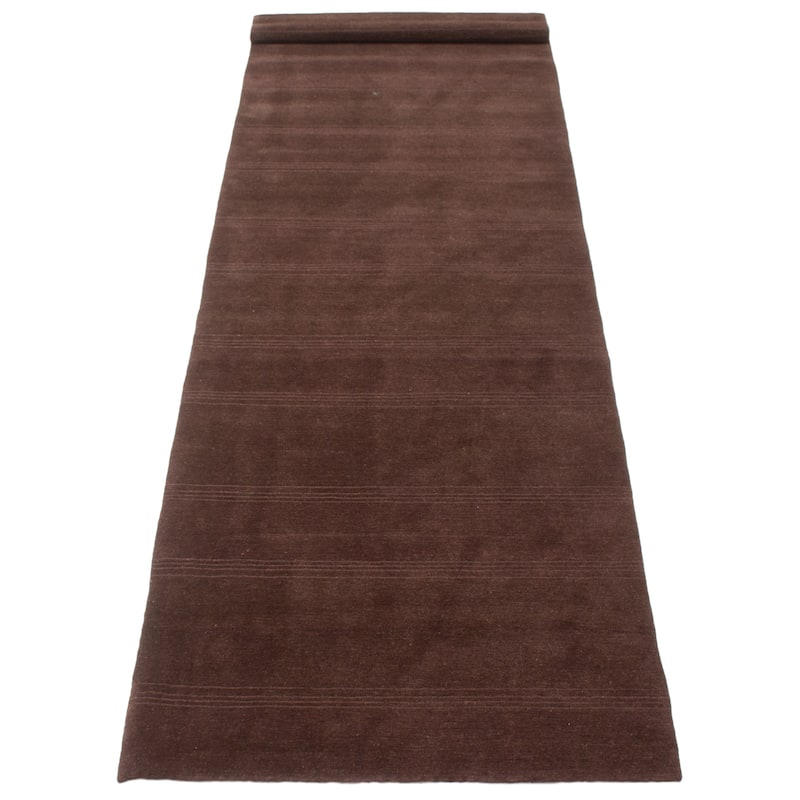 ECARPETGALLERY Hand-knotted Opulence Dark Brown Wool Rug - 3'4 x 12'6