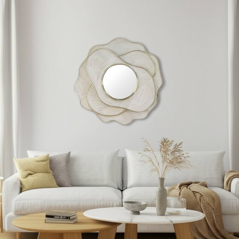 Wood Wall Mirror Decorative Layered Modern Accent Bathroom - 39" Ivory - 39" x 2.5" x 39"