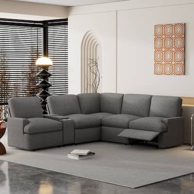 104'' Power Recliner Corner Sofa Reclining Sofa Sectional Couches with Storage Box, Cup Holders, USB Ports and Power Socket