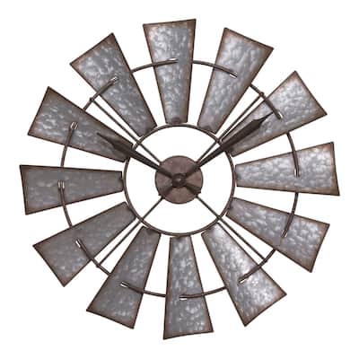 21.75" Silver and Bronze Distressed Finish Windmill Wall Clock