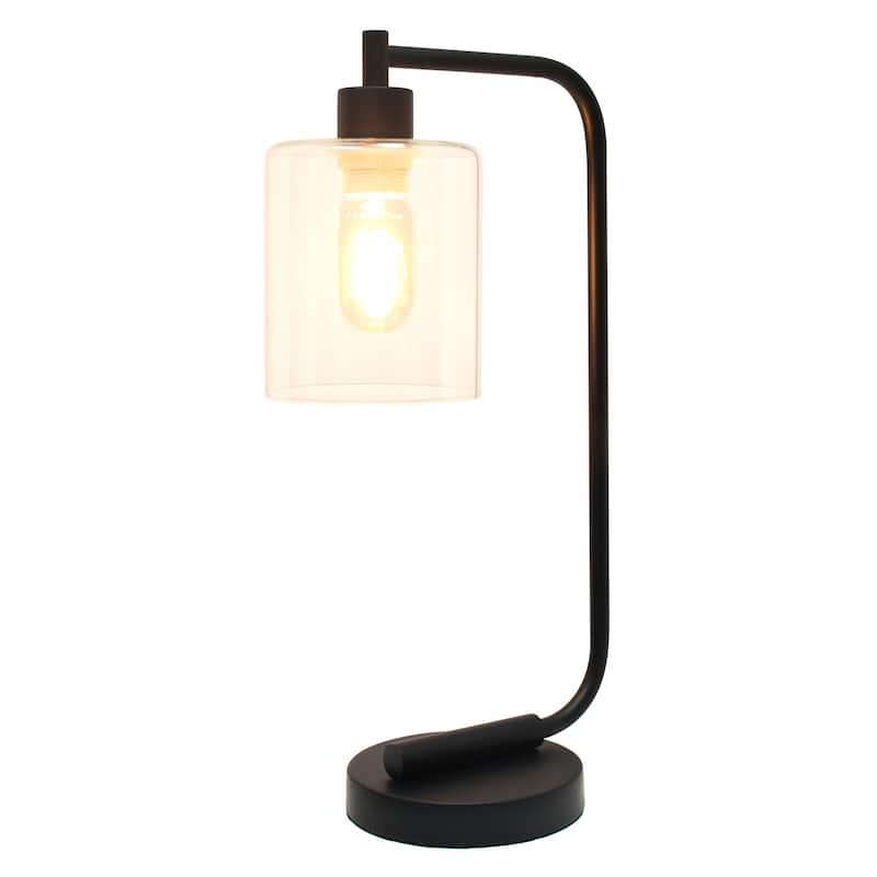 Antique Style Industrial Iron Lantern Desk Lamp with Glass Shade