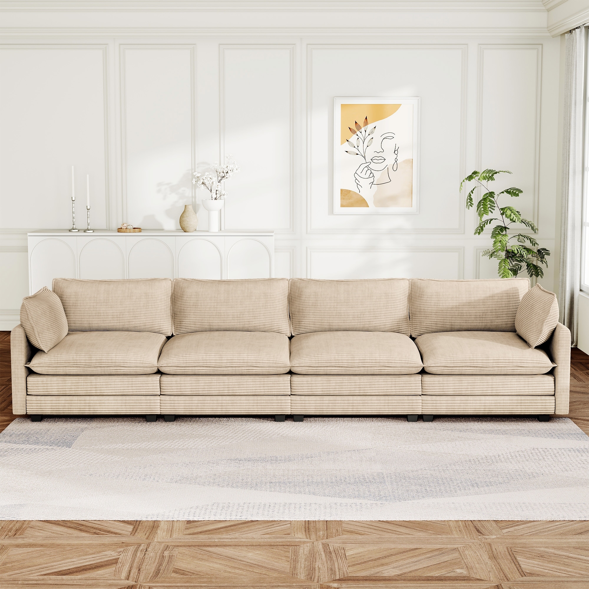 148" Overised 4 Seater Corduroy Clud Couch Modular Sectional Sofa for Living Room