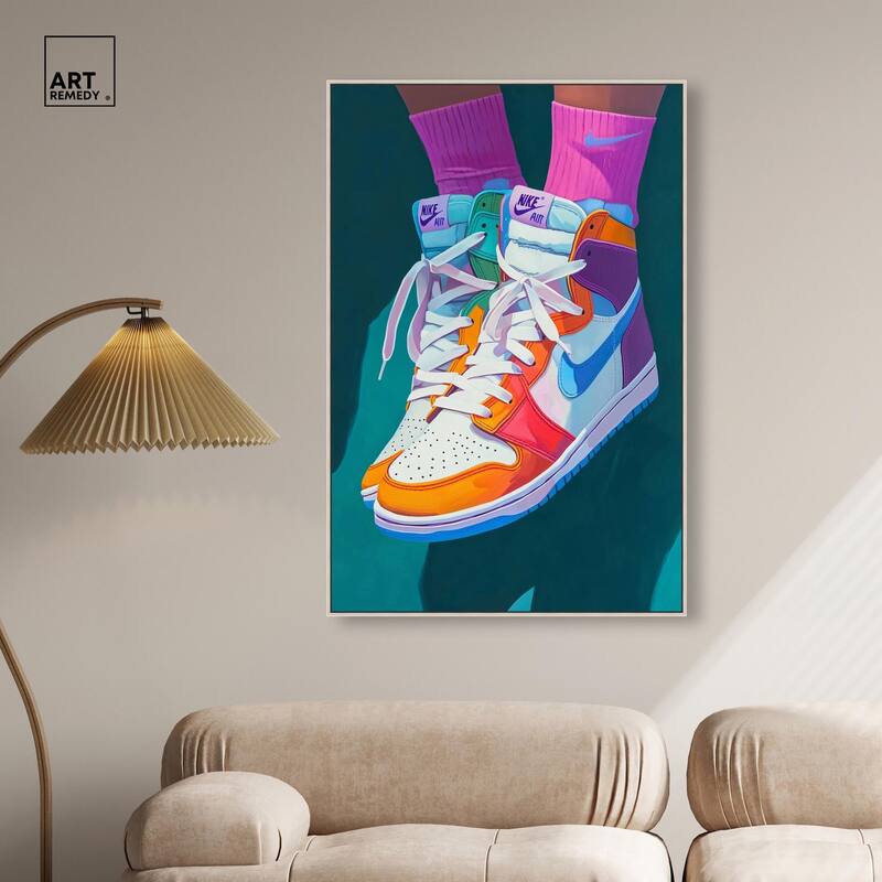 Colorful Sneaker Jump Canvas by Art Remedy