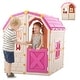 preview thumbnail 1 of 18, Costway Outdoor Kids Playhouse with Openable Door Windows for Home - See Details Pink