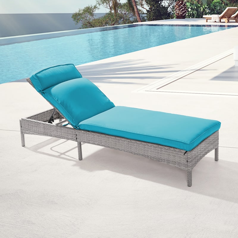BONOSUKI Lounge Chaise Patio Rattan Chair Adjustable Inclination Angle - Lake Blue