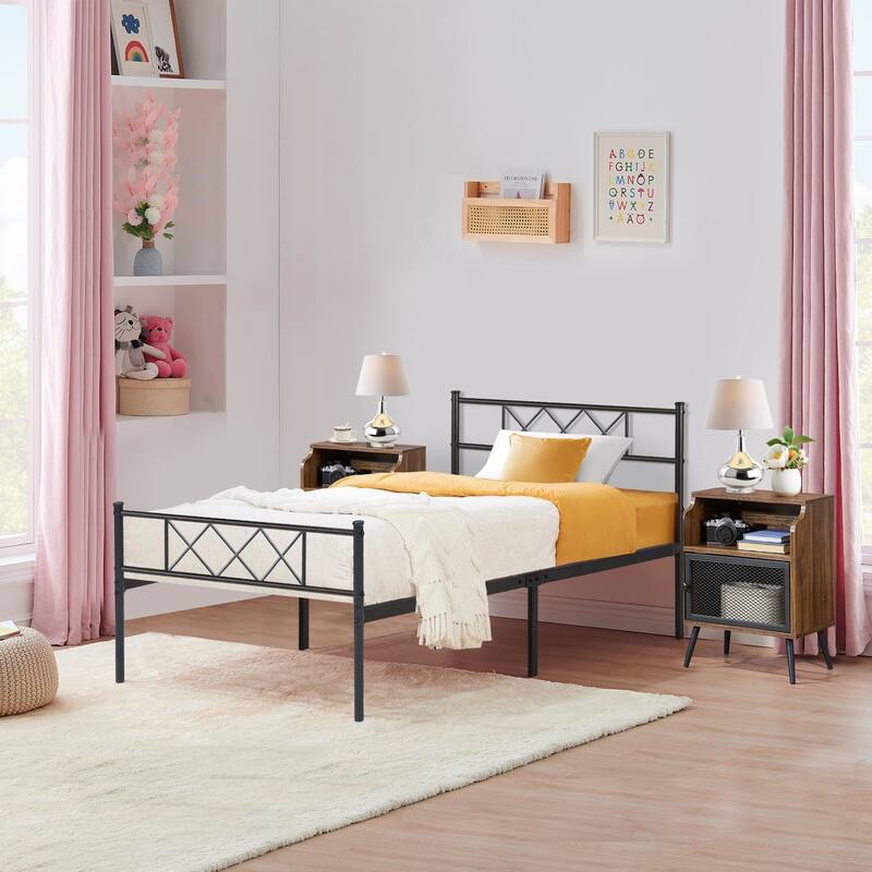 Taomika 3-pieces Bed Frame and Brown Nightstands Sets