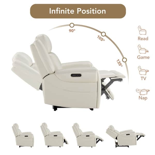 dimension image slide 3 of 4, Leo Dual Motor Genuine Leather Power Recliner With Power Headrest
