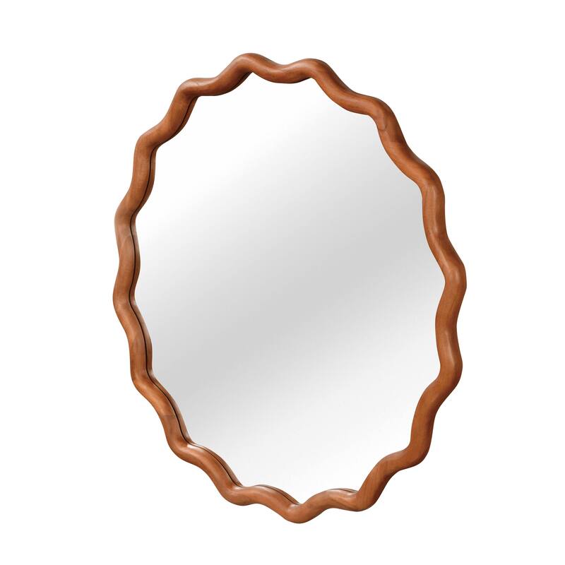 GDFStudio - Linea Luxury Modern Wavy Round Wall Decorative Mirror with Solid Wood Frame & Organic Flow Design