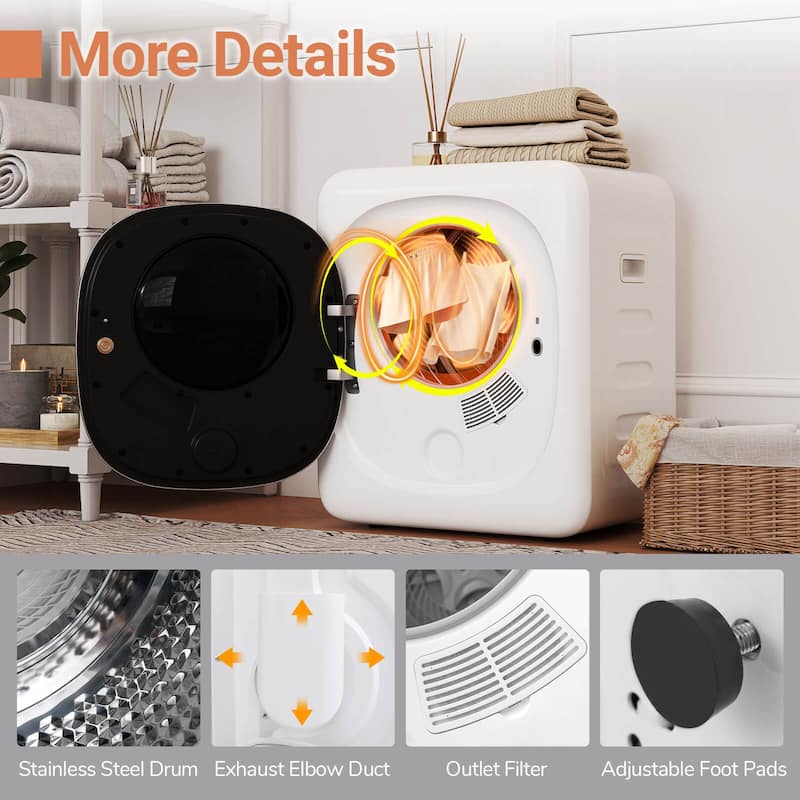 Costway 1.5 cu.ft Compact Drying Machine with Stainless Steel Tub & - as pic shows - See Details