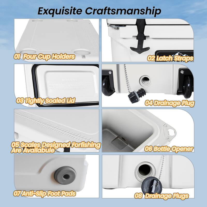 110 Quart Khaki Cooler, Rotomolded Insulated Ice Chest, Heavy-Duty Hard Shell Cooler with 6-10 Day Ice Retention for Camping