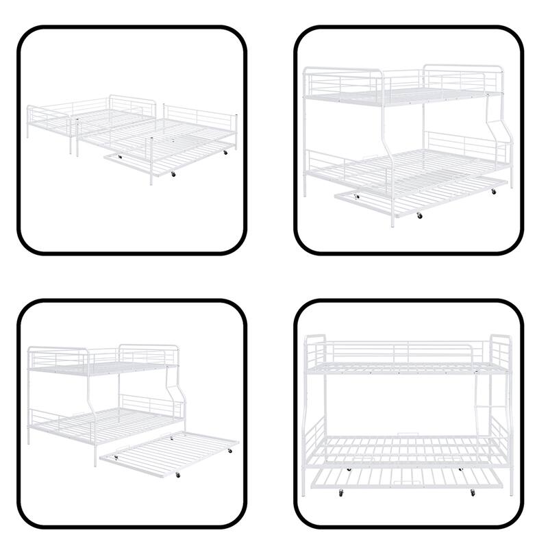 Full XL Over Queen Metal Bunk Bed with Twin Size Trundle