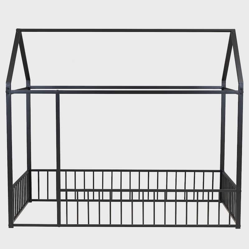 Twin Size Metal Bed House Bed Frame with Fence