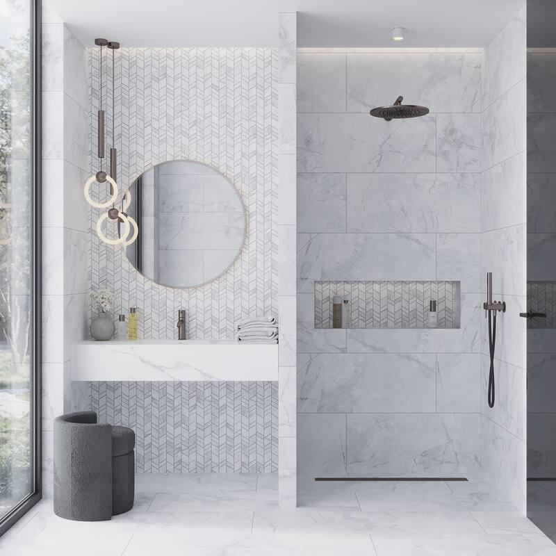 Apollo tile 16" x 48" Strata Matte Light Grey White Ceramic Tile (15.5 sq ft/case) - 3 Pack