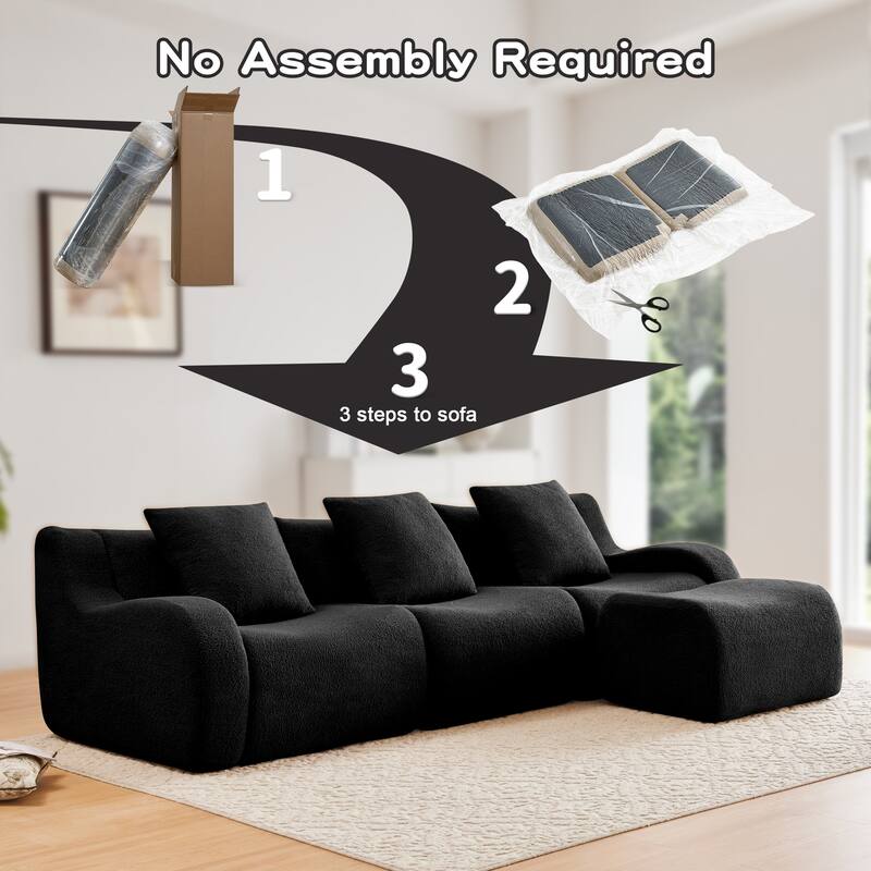 Anmytek Modern 3-Seat Chaise Sofa - High-Quality Teddy Fabric