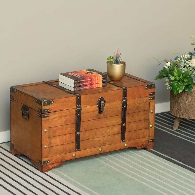 Rustic Large Wooden Storage Trunk with Lockable Latch