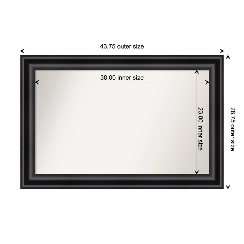 Grand Black Framed Non-Beveled Custom Wall Mirror, Bathroom Vanity Mirror - Outer Size: 43.75 x 28.75