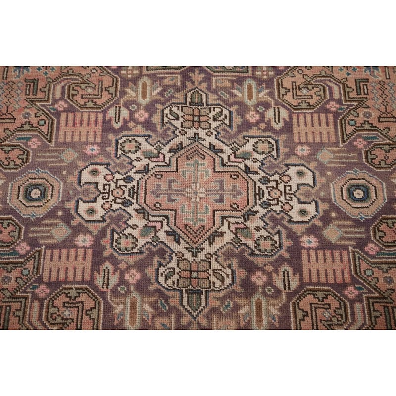 Pink Geometric Tabriz Vintage Persian Rug Hand-Knotted Wool Carpet - 8'0" x 11'2"