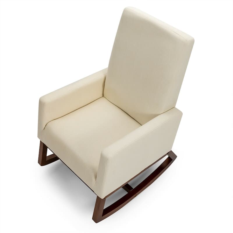 Rocking High Back Upholstered Lounge Armchair with Side Pocket - 31" x 26" x 39" (L x W x H) - Beige