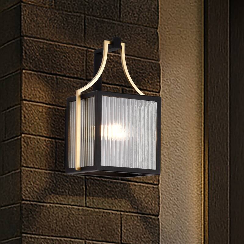 Holden Small Outdoor Lantern Gold and Black Finish Clear Glass - Black / Gold