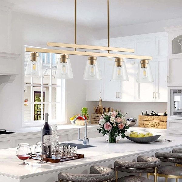 5 Lights Gold Clear Glass Shade Kitchen Island Lights