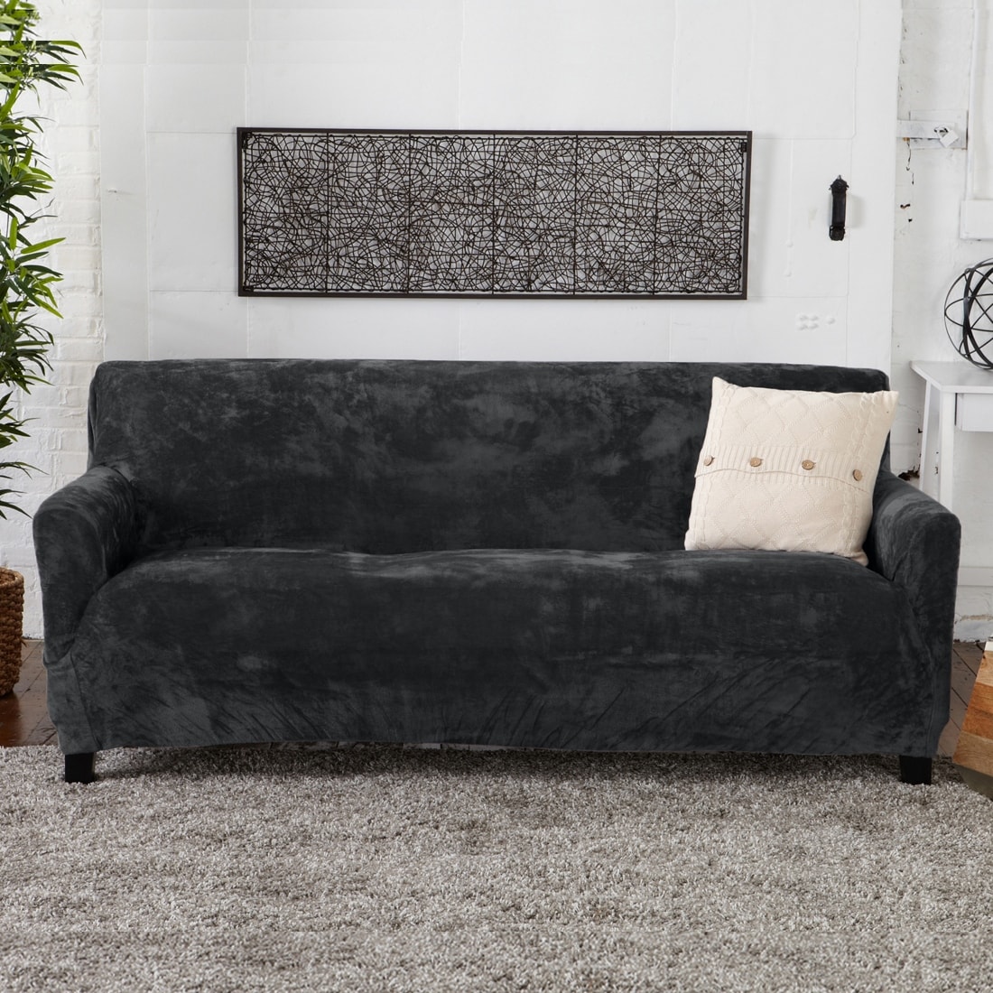 3 Seater Stretch Form Fit Elastic Furniture Sofa Couch Cover Slipcover Black 