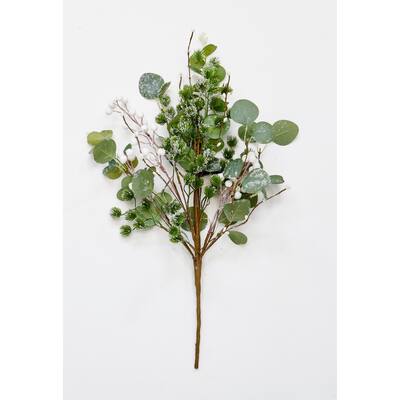 22" Artificial Christmas Pine Leaf Bush with White Berries, Set of 2 - 22
