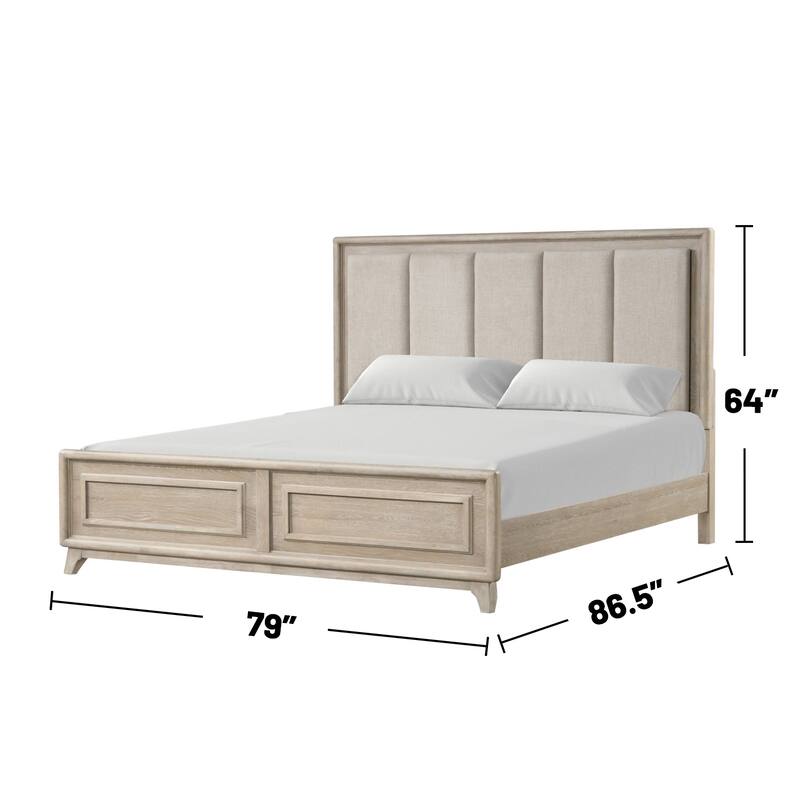 Upholstered Eastern King Bed with Channel Padded Headboard in Oak