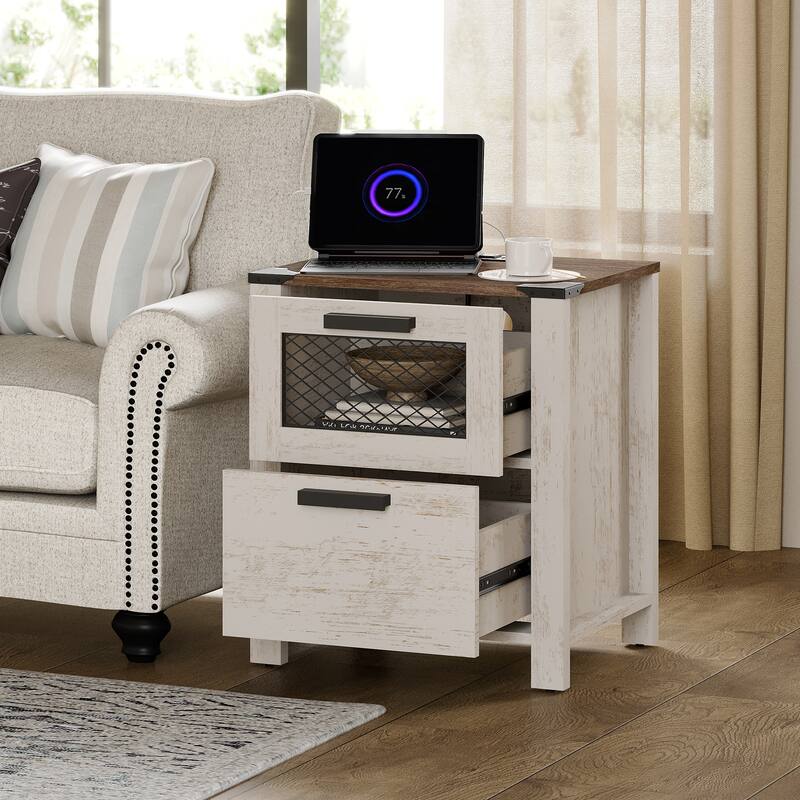 Sofa Side Bedside Table with Charging Station