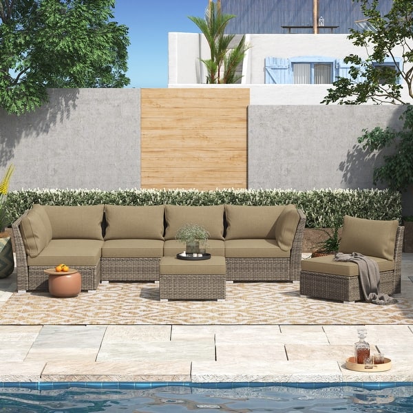 slide 2 of 21, Corvus Oreanne 7-piece Patio Rattan Sectional Conversation Set