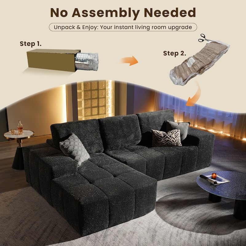 HOOOWOOO Modern Sparkly Velvet Fabric Chaise Sofa Couch