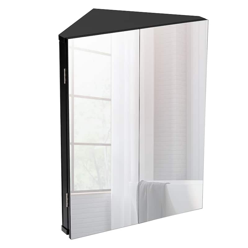 Triple Shelf Storage Cabinet Bathroom Triangle Cabinet - Black - Double Door