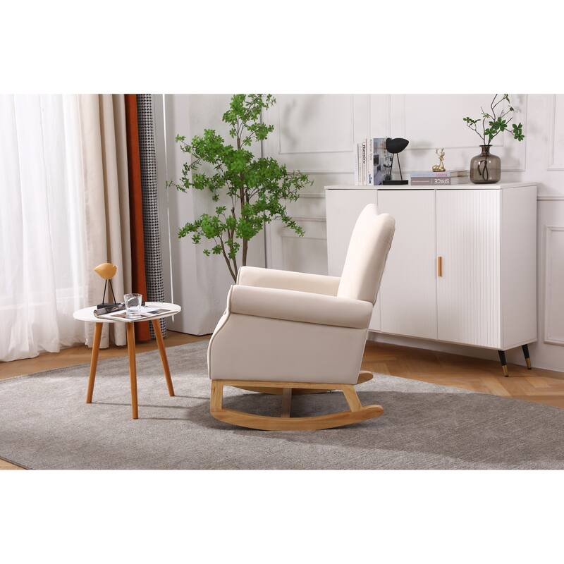 High Back Glider Rocking Chair with Armrest, Lounge Chair with Padded Seat, Single Sofa Side Chair with Solid Wood Base