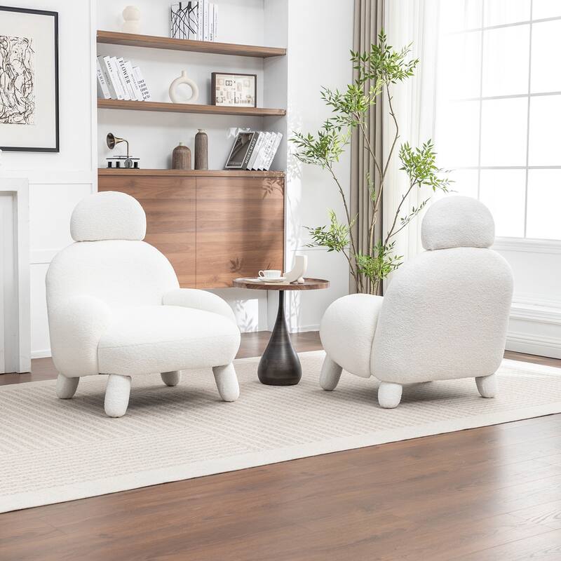 SEYNAR Modern Faux Sherpa Upolstered High Back Armless Accent Chair Set of 2